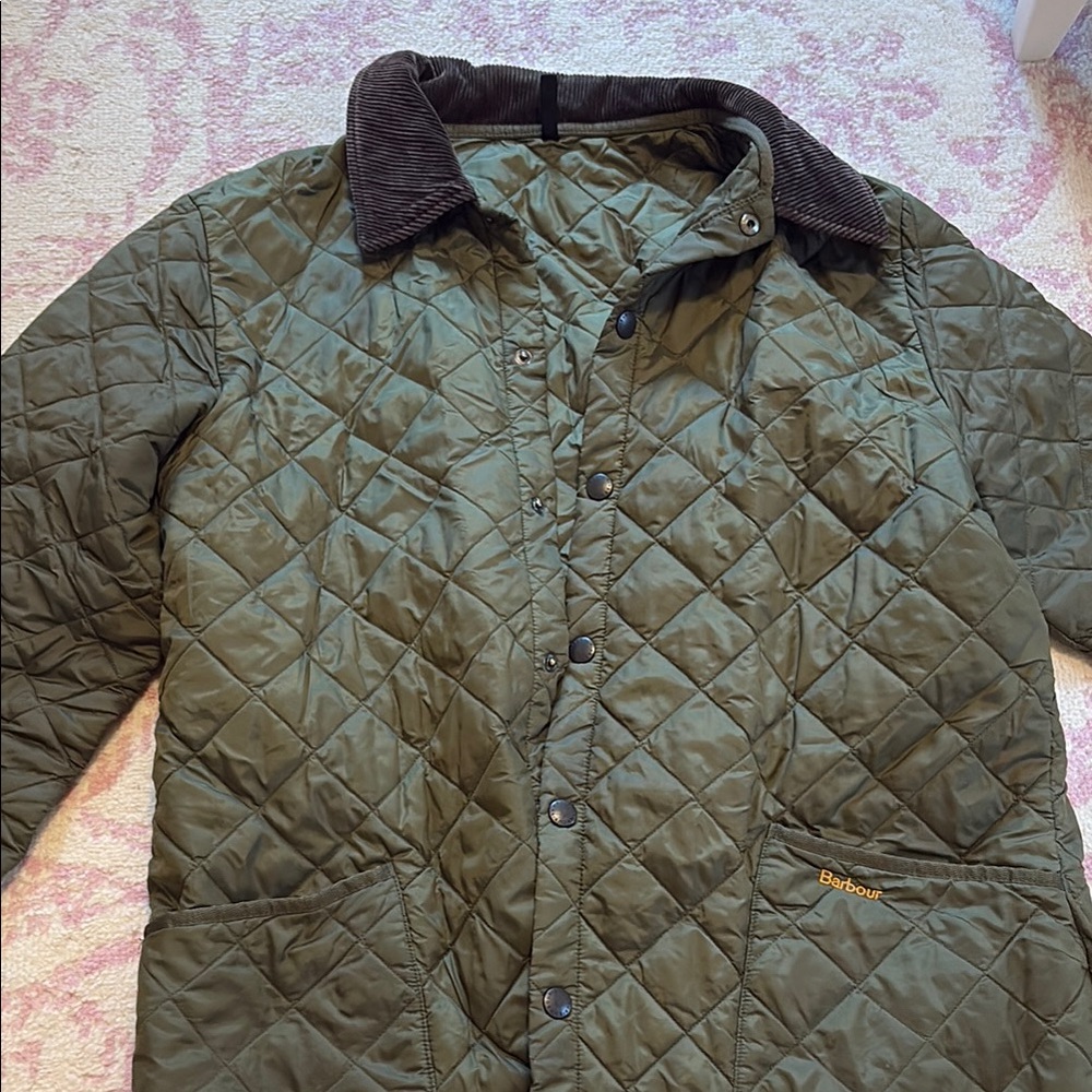 Barbour Olive Quilted Jacket with Corduroy Collar